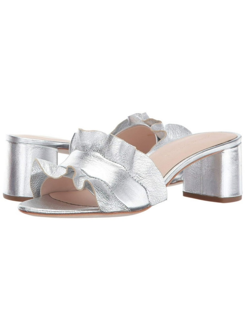 LOEFFLER RANDALL Vera Silver Ruffle Leather Mule Sandals